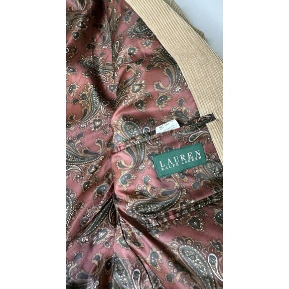 Lauren Ralph Lauren Blazer Men 42 L Brown Corduroy Elbow Patch Paisley Lining - Picture 5 of 9